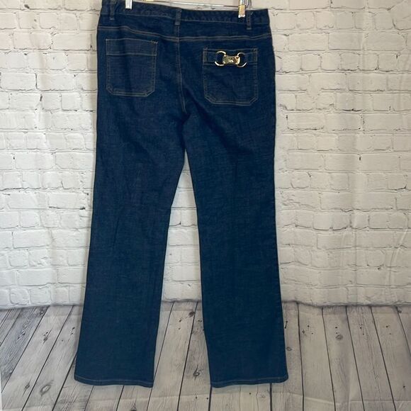 Michael Kors Dark Wash Women’s Jeans size 12 Gold buckle back pocket - Picture 4 of 7